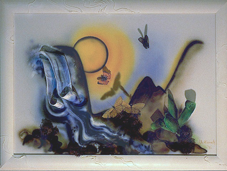 Acryl und Airbrush, teilweise aufgesetzte Objekte(3D), Gre 70x50 cm